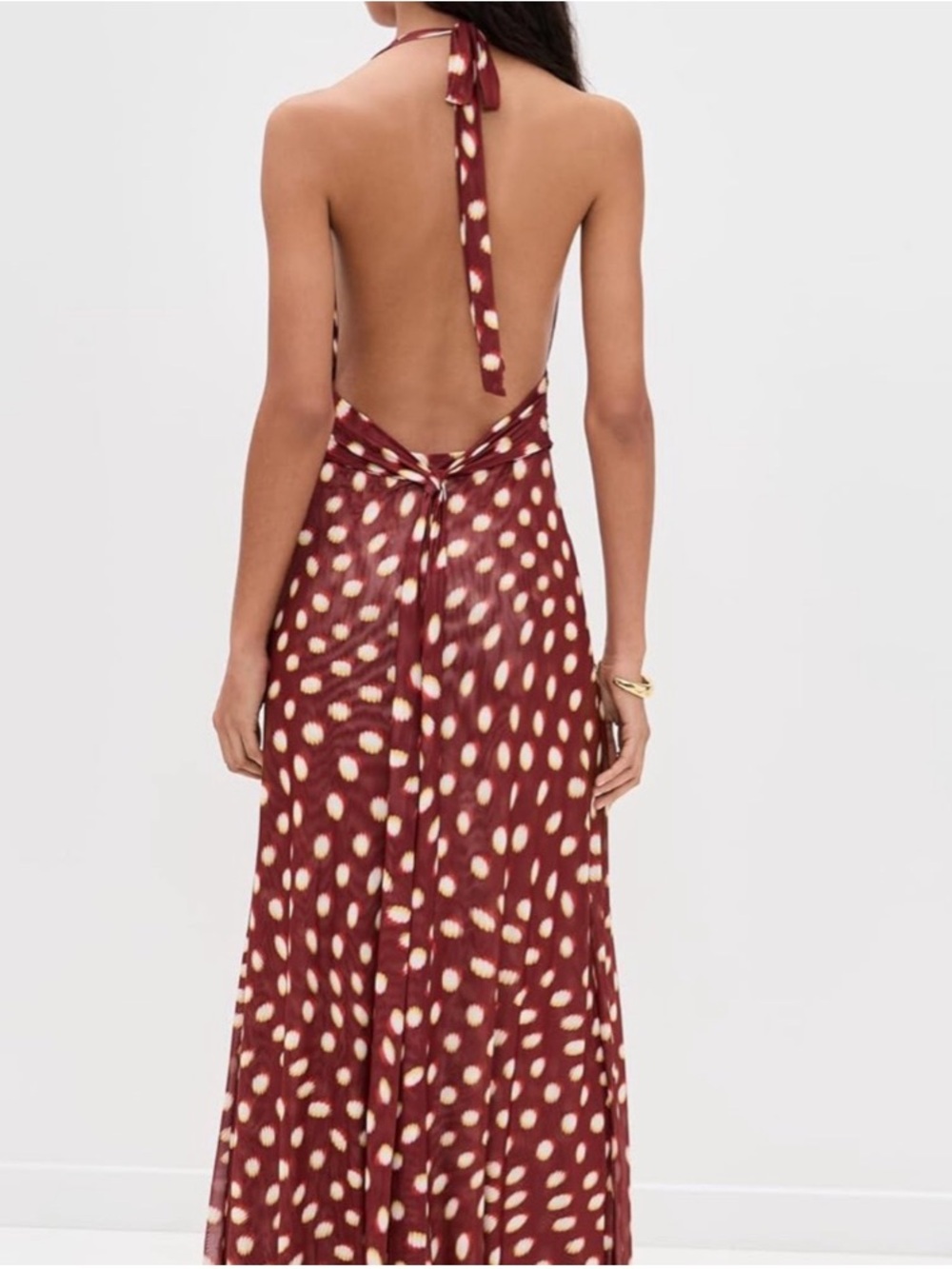 RESA Burgundy and Cream Backless Halter Maxi Dress - Picture 2 of 7